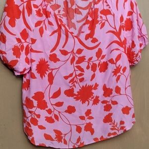 Talbots Pink and Red Floral Blouse